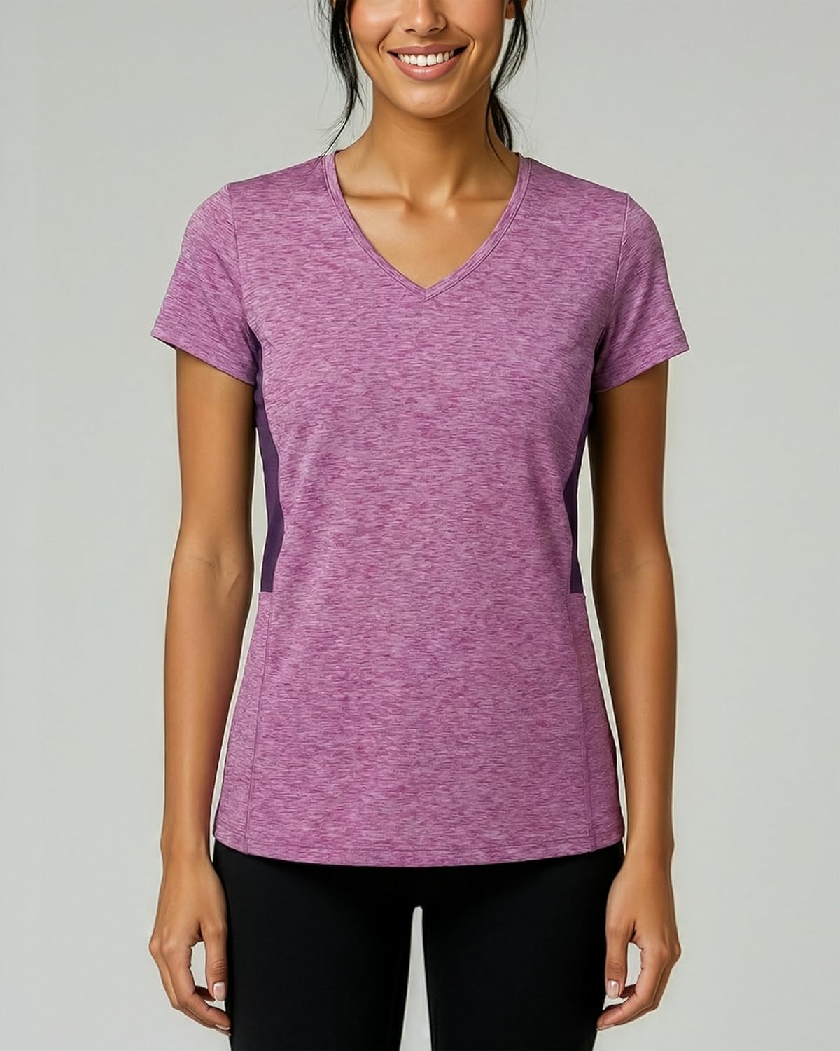 Real Essentials Women's Dry-Fit V-Neck T-Shirt | 5-Pack Workout & Yoga Tops in Plus Size