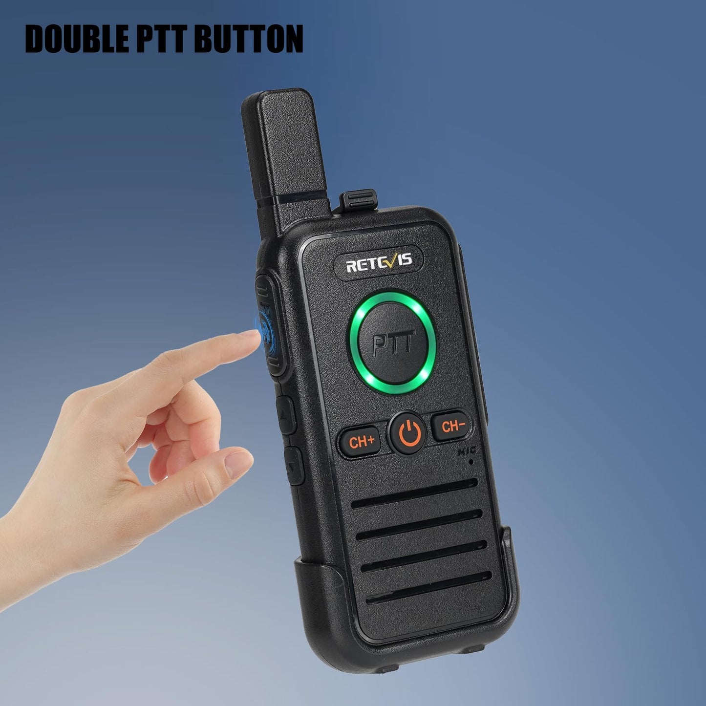 Retevis RB45 Walkie Talkies for Adults, Two Way Radio Long Range Rechargeable, Dual PTT, 2-in-1 USB-C Charging Cable, Small, Mini,16 Channel for Camping Hiking Family Travel School Restaurant(4 Pack)