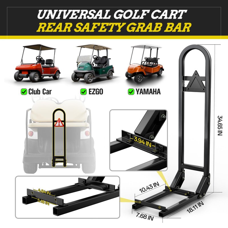 EXOEMTS Golf Cart Rear Seat Grab Bar, Golf Cart Safety Handrail for Club Car EZGO Yamaha with Metal Pedal, Heavy Duty Grip Bar Universal Fits (2+2)/(4+2) Passenger Golf Cart, Easy Install, Security