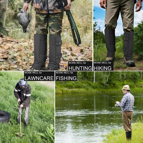 SINHOWANG Snake Gaiters for Men Women, Balck Snake Bite Protective Gaiter Chaps Fit for Outdoor Hunting Hiking Farm Working Lawncare, Lightweight Waterproof Lower Legs Guards with Adjustable Size