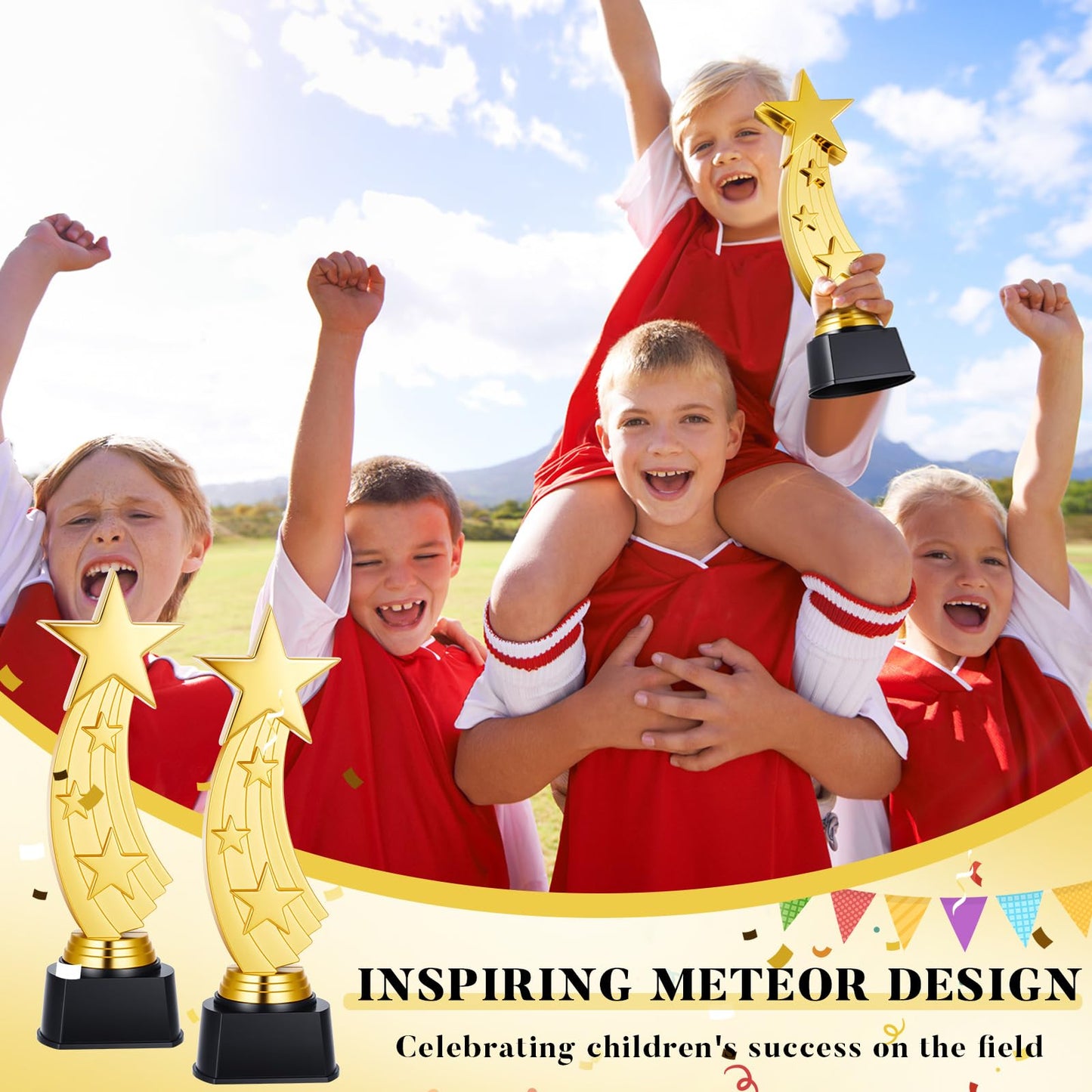 Quelay 4 Pcs 9.5 Inch Trophy Awards Gold Plastic Trophies Bulk for Sports Tournament Star Trophy for Employee Recognition, School Prize, Motivational Gift, Outstanding Achievement, Competition