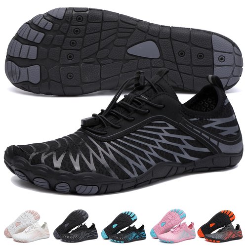Hike Barefoot Shoes Womens Men,Unisex Barefoot Water Shoes Breathable, Anti-Slip Hiking Footwear for Athletic Wide Toe Shoe Footwear for Hiking, Walking, Running, Yoga, and Water Sports Black Gray
