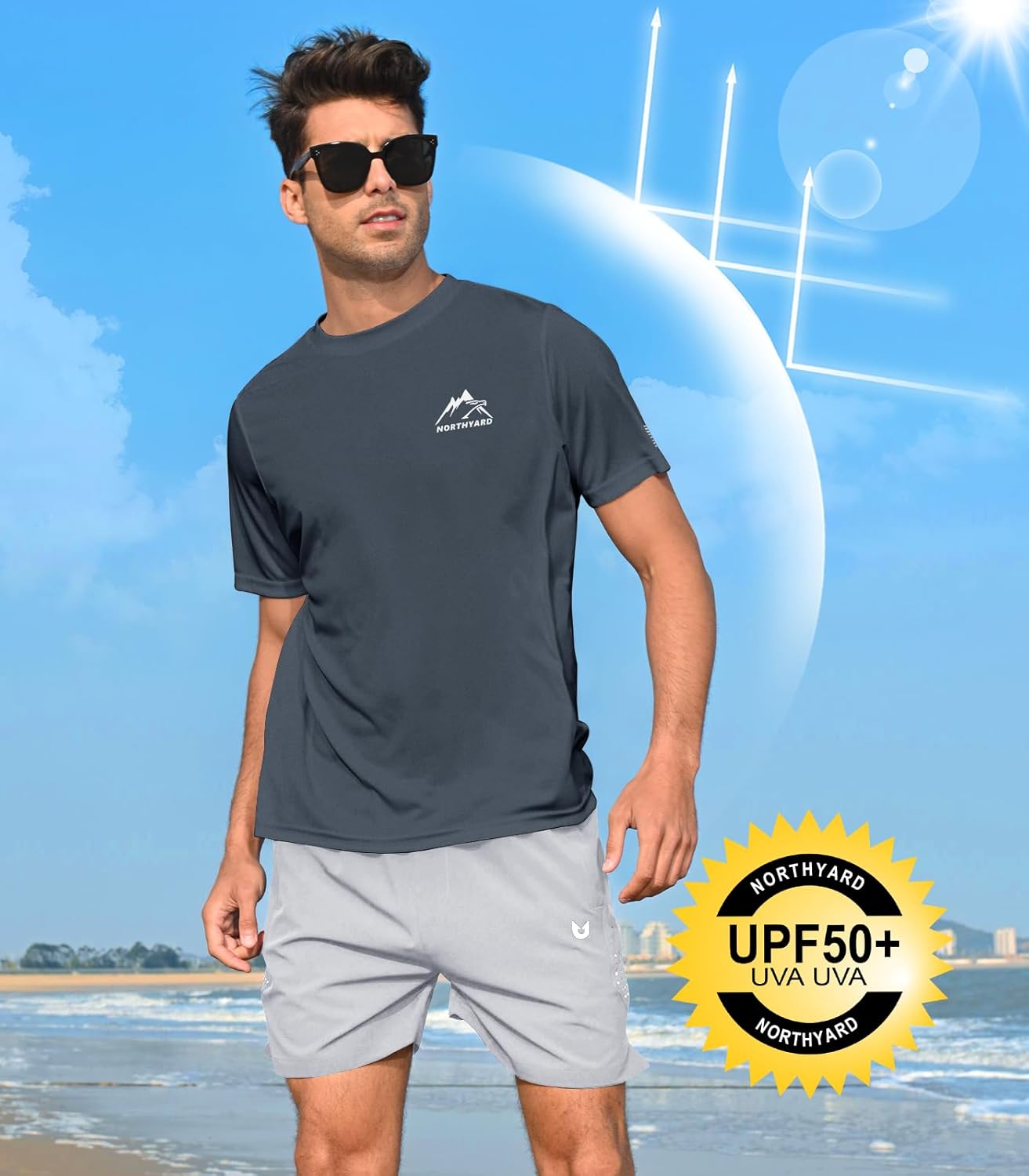 NORTHYARD Men's UPF 50+ Sun Protection Shirt - Short Sleeve Rash Guard for Athletic Activities