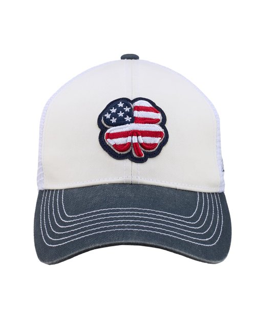 Black Clover, Unisex, USA 2T Vintage 3 Adjustable Hat, White Hat/3D USA Flag Clover, One Size