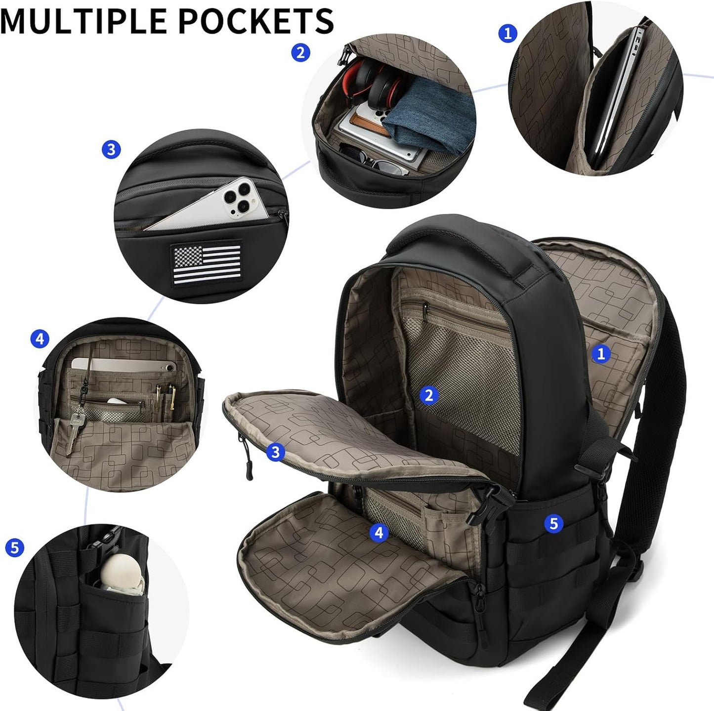 Wotony Tactical Backpack - Military-Grade Design | Compact Black Assault Bag for Men