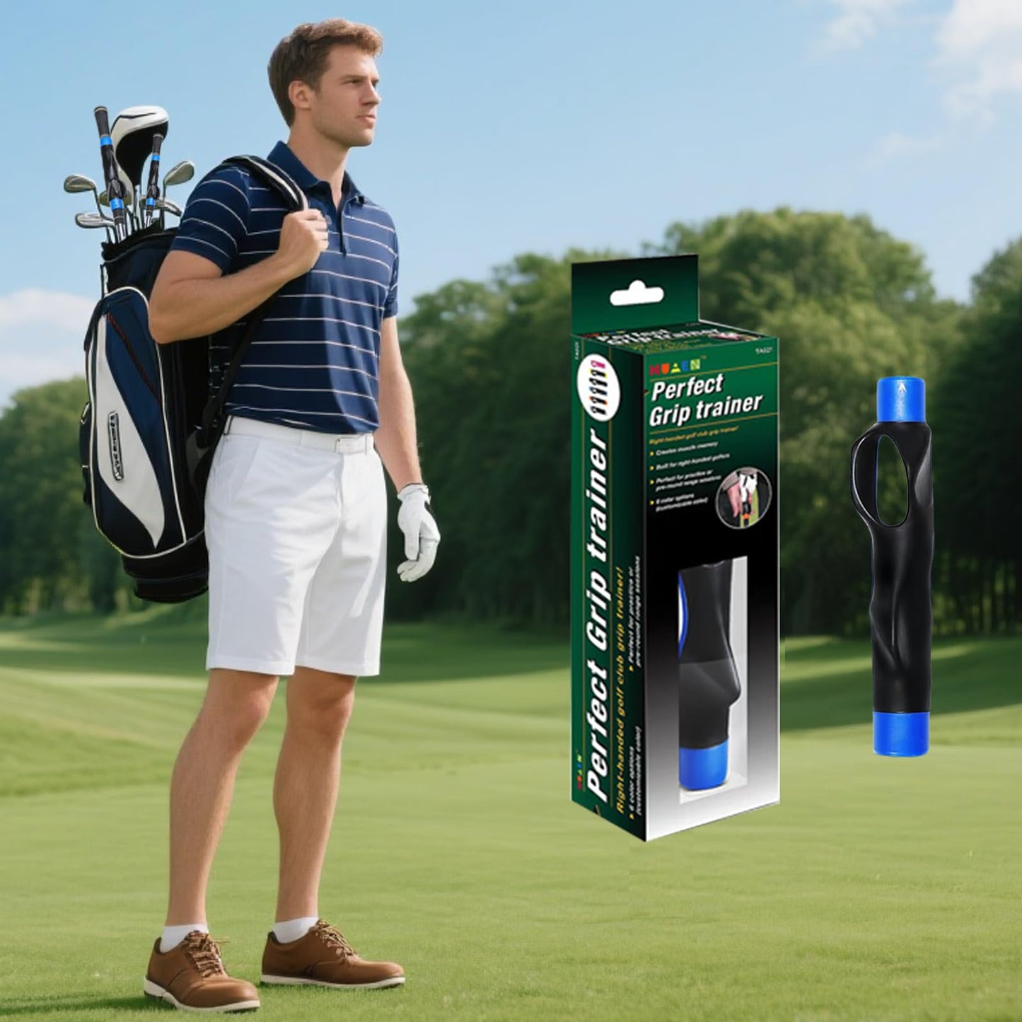 Golf Grip Trainer, Golf Swing Trainer, Golf Club Grip Training Aid to Help Train Correct Hand Position, Golf Accessories Practice Tool, 1 Pack Blue