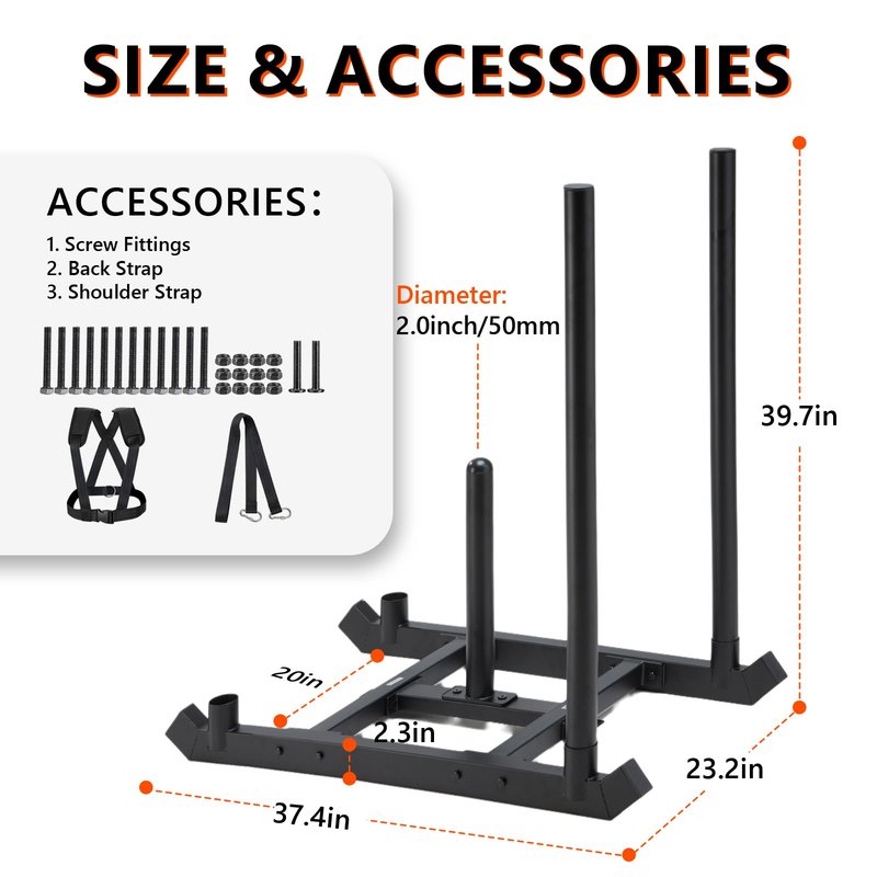 TEDEUM Weight Sled, Fitness Strength Speed Training Sled, Steel Power Sled Workout Equipment for Athletic Exercise and Speed Improvement, Only Suitable for 2" Weight Plate, Standard