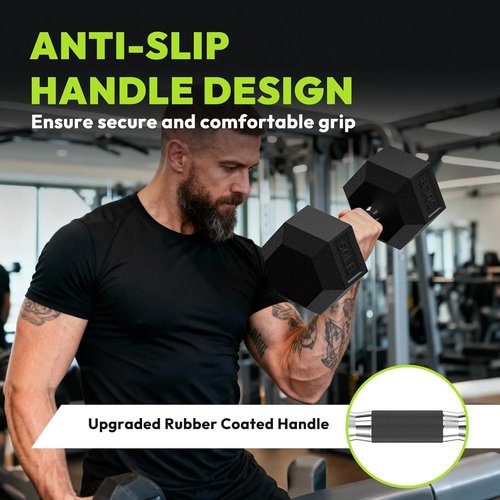 HANDBODE Hex Dumbbell Set - Rubber Encased Hand Weights for Strength Training | 40-570 lb Range