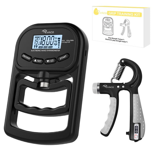 Ryaco Grip Strength Tester With Adjustable Hand Gripper, 396lbs/180kg Digital Hand Dynamometer Grip Strength Trainer Set Electronic Hand Grip Strengthener with LCD Display for Rehab Fitness Home Use