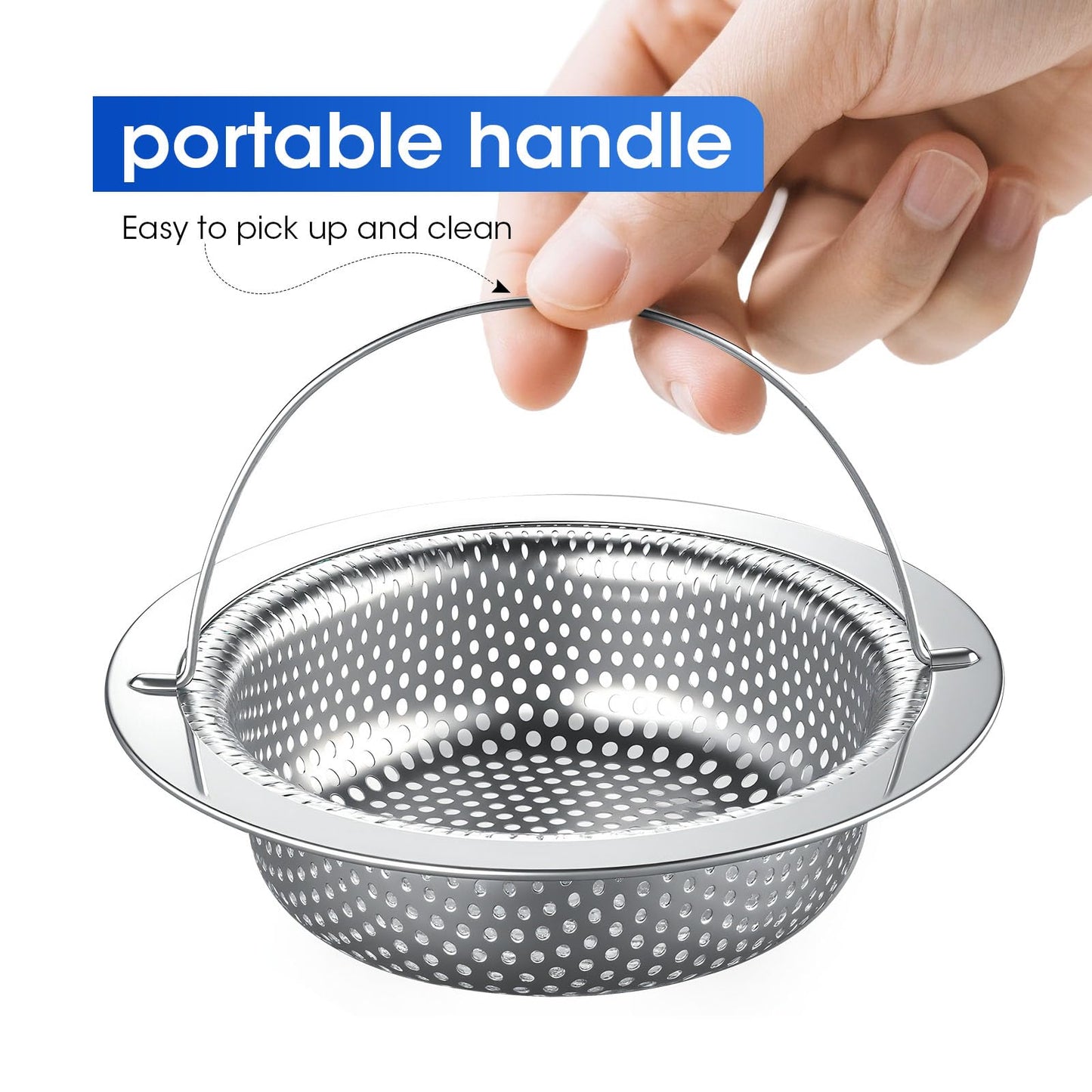 2 Pack 4.5" Kitchen Sink Strainer with Handle,Stainless Steel Sink Drain Strainer Basket, Kitchen Food Catcher for Sink Drain, Anti-Clog Design, Fast Flow, Dishwasher Safe.