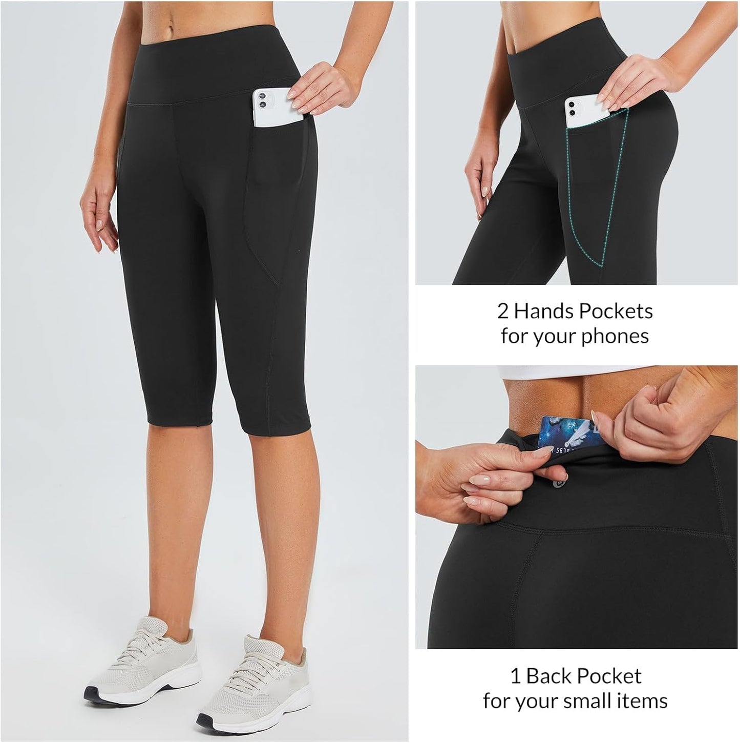 Baleaf Women's Capri Leggings - High Waisted Knee Length with Pockets for Yoga & Workout