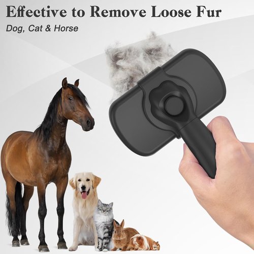 Dipoo Self-Cleaning Shedding Brush - Skin-Friendly Grooming Tool for Dogs & Cats | Deshedding & Hair Removal, Black