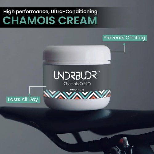 UNDRBUDR Chamois Cream for Cycling, Runners, Athletes - Anti Chafing Cream for Men and Women with Aloe, Shea Butter & Vitamin E - Reduces Saddle Sores, Low Friction Formula (4 oz)