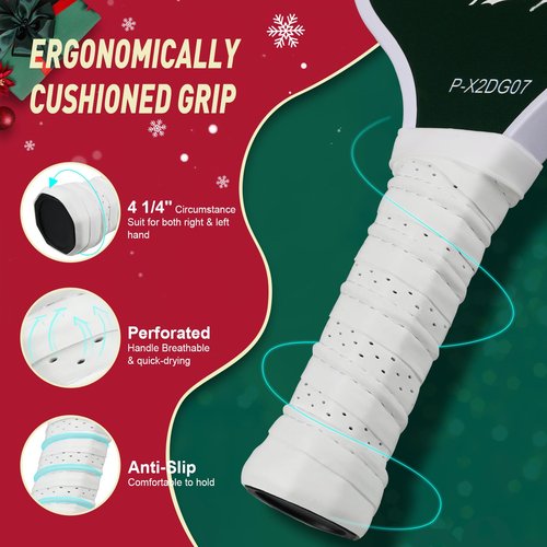 Amoswiz Pickleball Set of 4 – 2 Adult & 2 Kid Fiberglass Family Pickleball Paddles, Lightweight Honeycomb Core, Fun Gift Set with 4 Balls & Carry Bag for Beginners, Family Snow Man