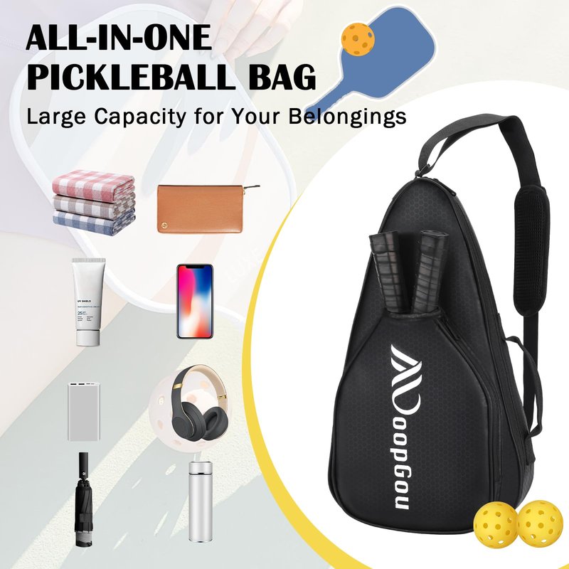 MoopGou Pickleball Bag - Pickleball Bags for Women Men - Pickleball Backpack with Adjustable Shoulder Strap for Pickleball Paddles, Pickleball Tote Bag for Sports, Travel- Black