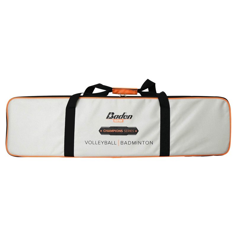 Baden Champions Volleyball/Badminton Portable Combo Set Orange/Blue Official Size 32 ft Wide Net + 4 Raquets + 3 Birdies + Boundary + Volleyball + Pump + Carry Bag