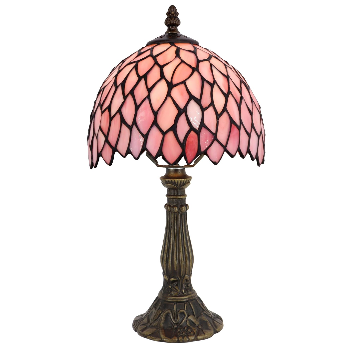 LXHCYOU Small Tiffany Lamp Mini Accent Table Lamp Stained Glass Desk Memory Lamp Sympathy 8X14.5 Inch (Pink Wisteria)
