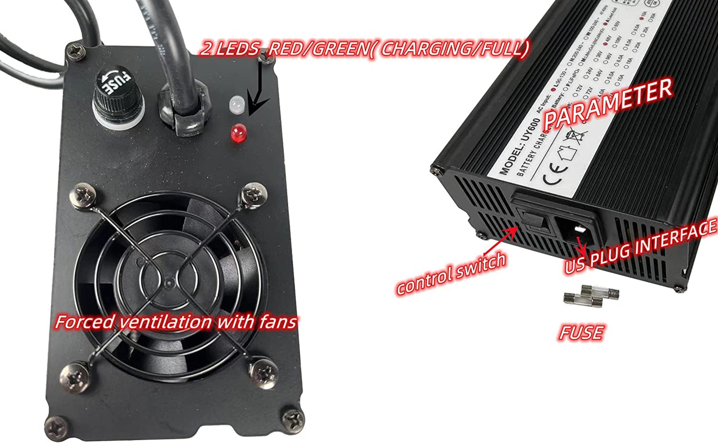 48V 10A Golf Cart Battery Charger for EZ-GO RXV TXT Powerwise 3-Pin Connector