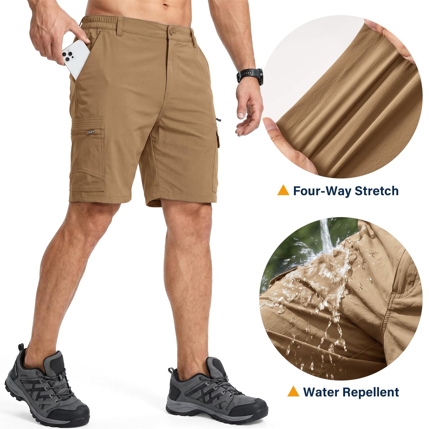 Jessie Kidden Mens Outdoor Casual Expandable Waist Lightweight Water Resistant Quick Dry Fishing Hiking Shorts (6222 Dusty Brown 34)