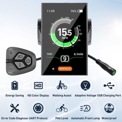 BAFANG 3.5in eBike Display DPC18 for BBS01B BBS02B BBSHD Mid Motor 0-9 Pedal Assist Levels eBike Computer Display with Automatic Backlight UART Protocol