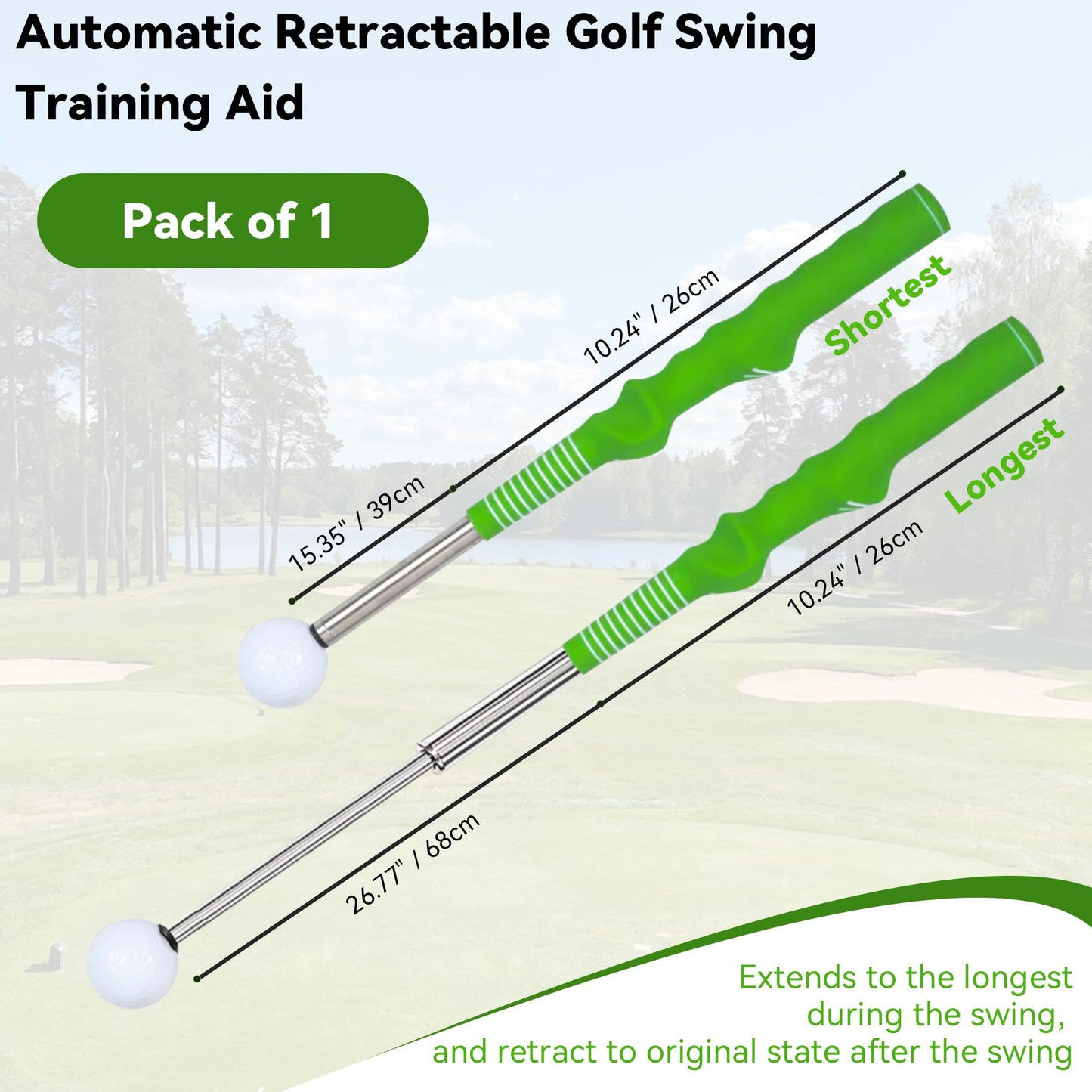 HiSnug Retractable Golf Swing Training Aid - Golf Swing Trainer, Portable Grip Trainer with Click Feedback for Chipping Hitting, Ideal for Beginners, Indoor & Outdoor Practice, Green