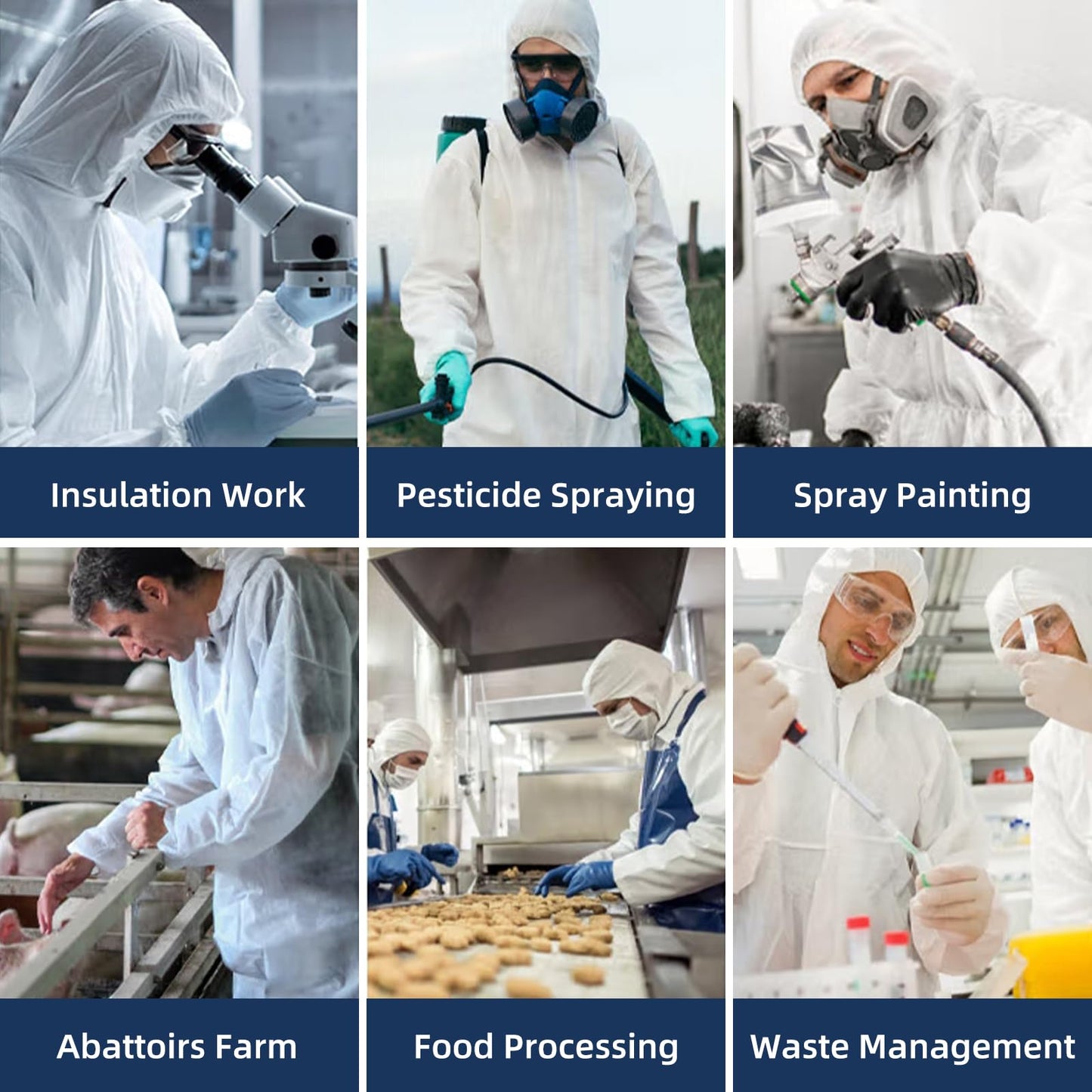 ETERNA Hazmat Suits- 20 Pack Disposable Protective Coveralls with Hood, Zipper, Elastic Wrists, Shoe Covers for Men & Women, Shield from Dirt, Dust, Paint (White, Large)