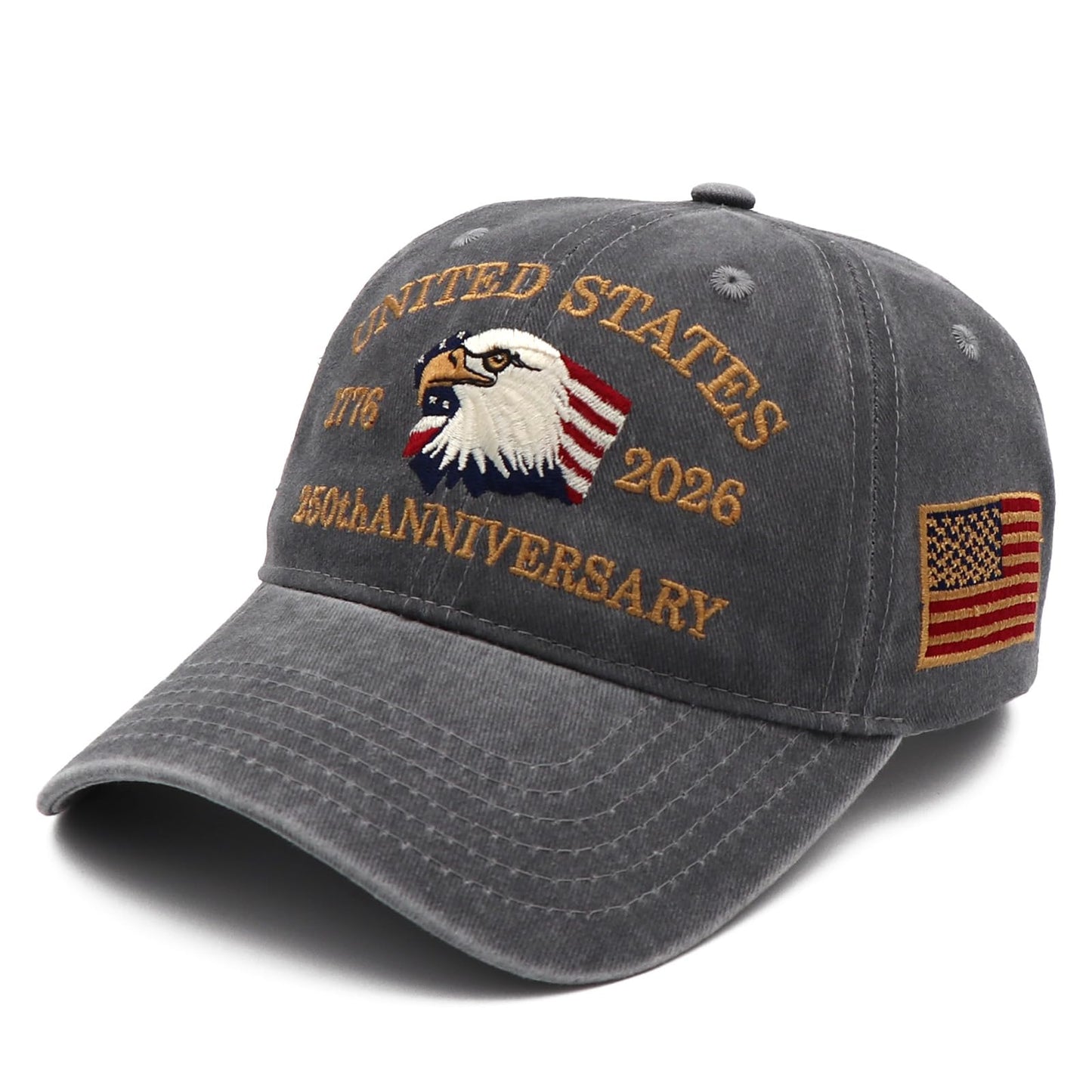 Pusfyeoh 250 Anniversary USA Hat 1776-2026 250th Anniversary Adjustable Embroidery Patriotic Baseball Cap for Men Women Gray