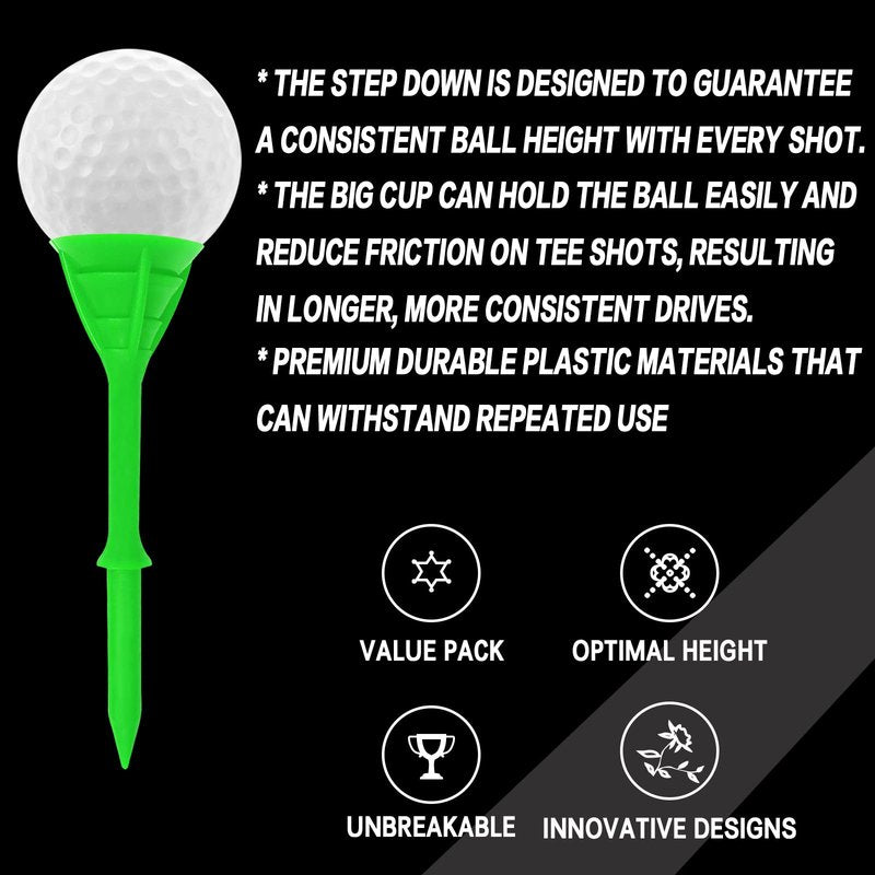 FINGER TEN Golf Tees Plastic Unbreakable Tee 3 1/4 Inch 60 Pack, Durable Stable Golf Tee 4 Colors Available for Practice (Multicolor, 3 1/4 Inch(60 Pack))