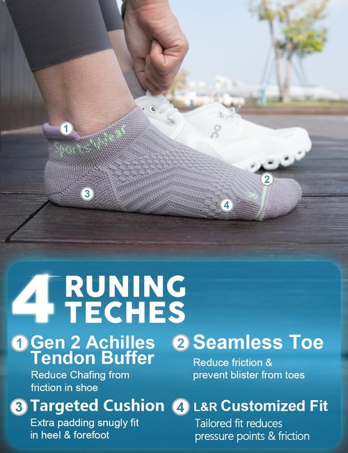 Juclise Compression Running Socks - Coolmax Bamboo Viscose, Anti-Blister, Moisture-Wicking, Cushioned