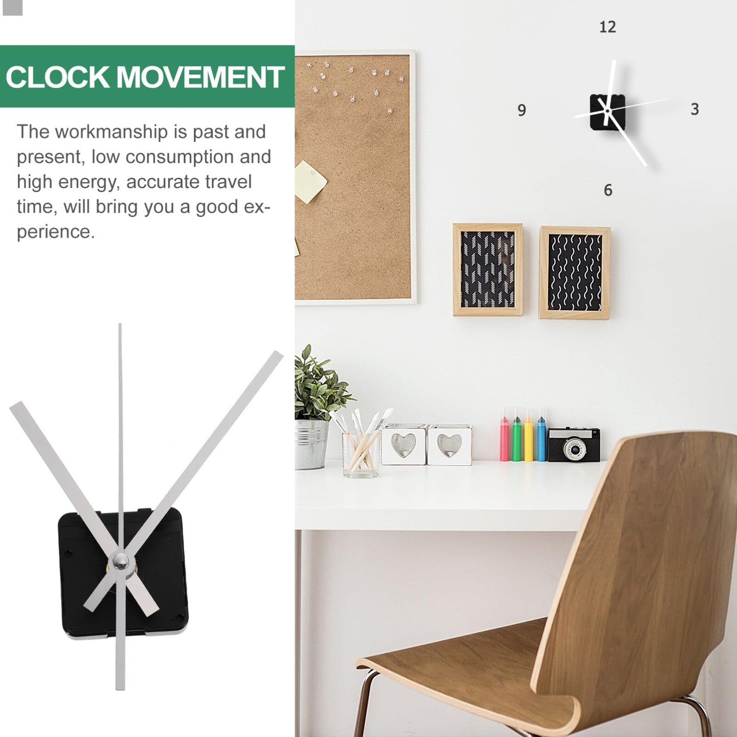 Clock Movement Mechanism Kit with Long Spade Hands, Silent Quartz DIY Wall Clock Movement Non-Ticking Repair Parts Replacement Kit,Quartz Clock Motor Kit for Custom Repair Clock