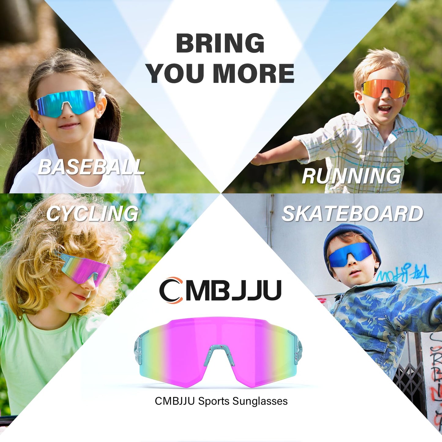 CMBJJU Kids Sunglasses,Youth Baseball Glasses for Boys Girls Age 6-14,Sports UV Protection Goggles (Red)