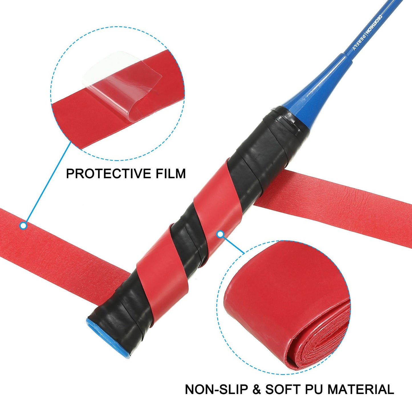 PATIKIL 43.3" Tennis Racket Grip Tape, 8 Pack Anti Slip Absorbent PU Badminton Overgrip Racquet Grip Tape for Baseball Pickleball Paddle, Red