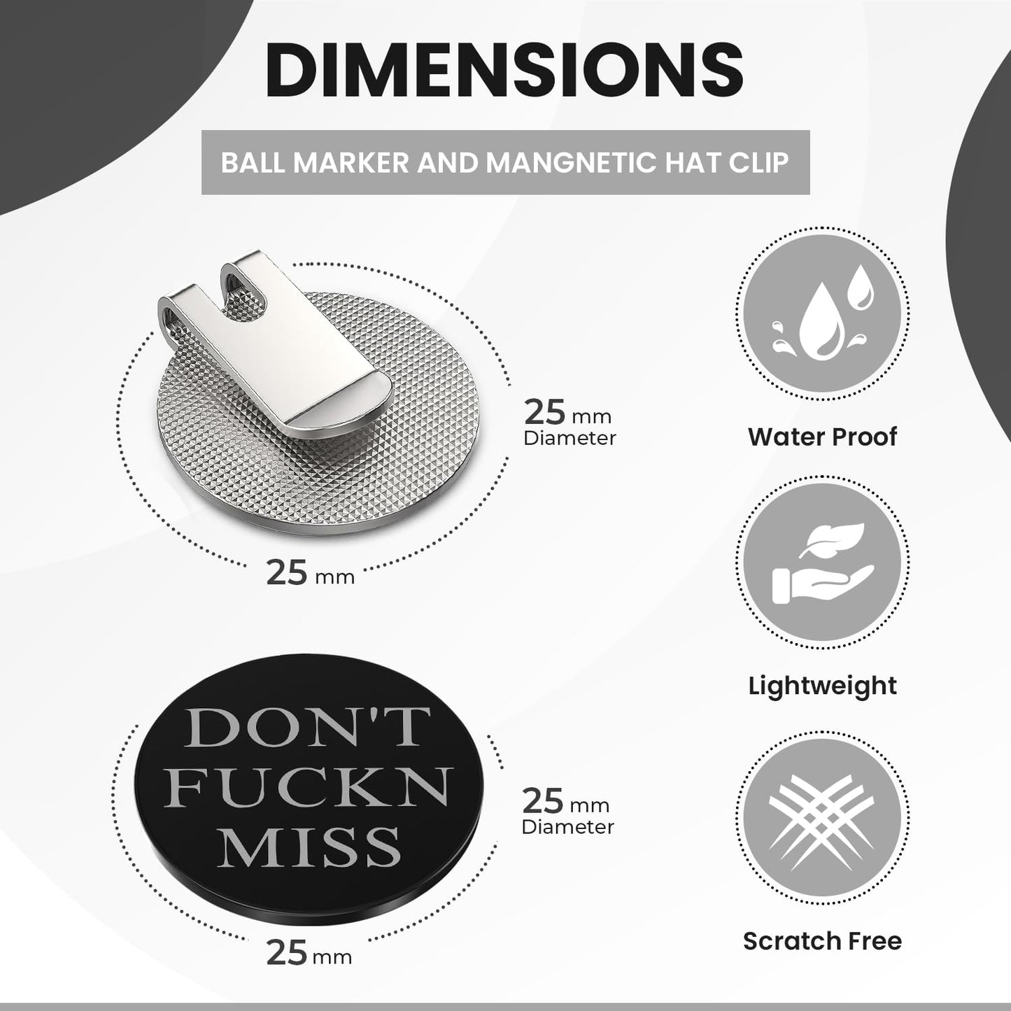 K9King Ultimate Dont FUCKN Miss Ball Marker Magnetic Hat Clip - Premium Golf Accessories Gift Combo Set with Bonus Shooter Golf Ball Marker for Enhanced Golfing Experience | Ideal Gift Ideas