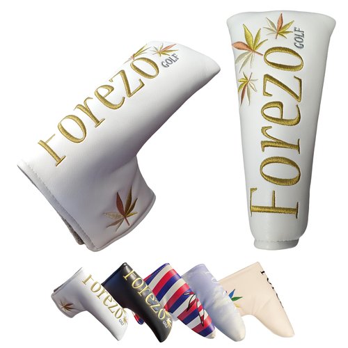 Fore-20 Golf Putter Headcover Green Lifestyle – White Gold Magnetic Blade Cover with Soft Lining Padding – Leatherette Club Cover Fits Most Standard Putters – Snug & Style-Forward Head Cover