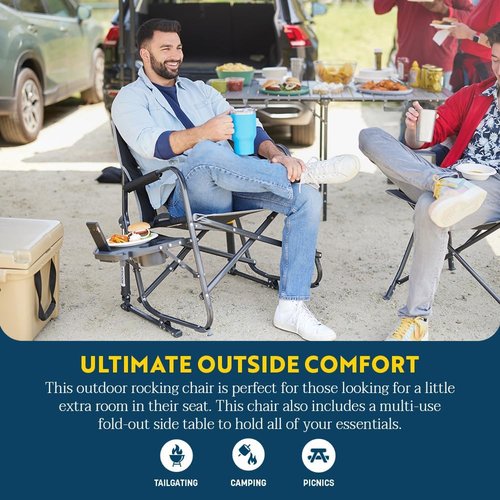 GCI Outdoor Freestyle Rocker XL Camping Chair - Portable Folding Design with Side Table & Drink Holder | Red