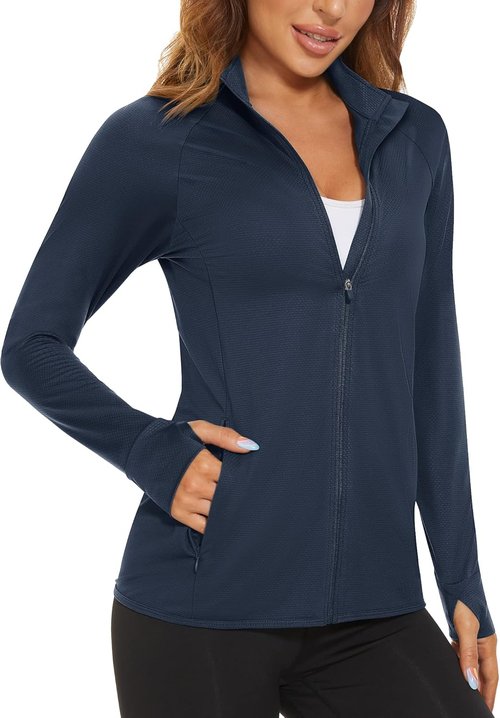 MAGCOMSEN Women's Lightweight Athletic Jacket - UPF 50+ Sun Protection, Full Zip, Long Sleeve, Hiking