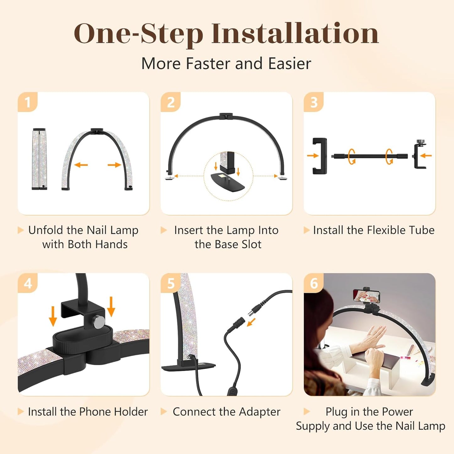 Yokilly Foldable Half Moon Nail Desk Lamp with Phone Holder - 3 Color Modes & 10 Brightness Levels for Manicure Salon