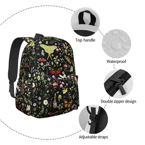 MOLIAN Butterflies Moths Flower Stylish Backpack With Adjustable Padded Shoulder Straps Daypacks For College Travel One Size