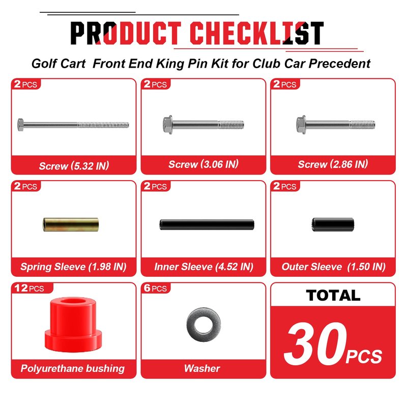 VYYOKMU Club Car Precedent Front Bushing Kit with Screw Bolt, Golf Cart Front Lower Spring & Front Upper A Arm Bushings and Sleeves for 2004-UP Club Car Precedent, Club Car Bushing Kit OEM# 102289901