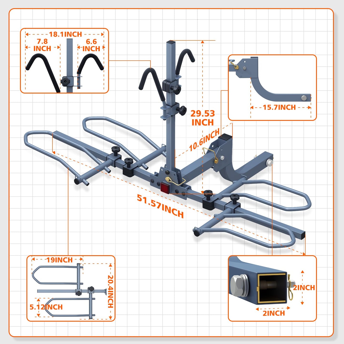 AKHAL-TEKE Bike Hitch Rack, Wobble Free Smart Tilting Bike Rack, Foldable 2-Bike Rack for Standard, Fat Tire and E-Bike, 2-Bike 180 lbs Capacity, Fits 2-inch Receiver