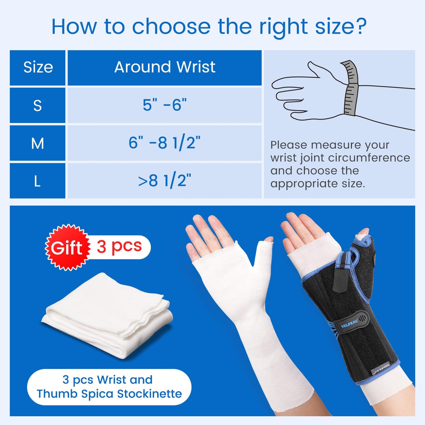 Velpeau Carpal Tunnel Wrist Brace with Thumb Stabilizer Night Support, Stabilizes Wrist Thumb Joint, Pain Relief for Tendonitis, De Quervain's Tenosynovitis, Arthritis (Drawstring, Right Hand, L)