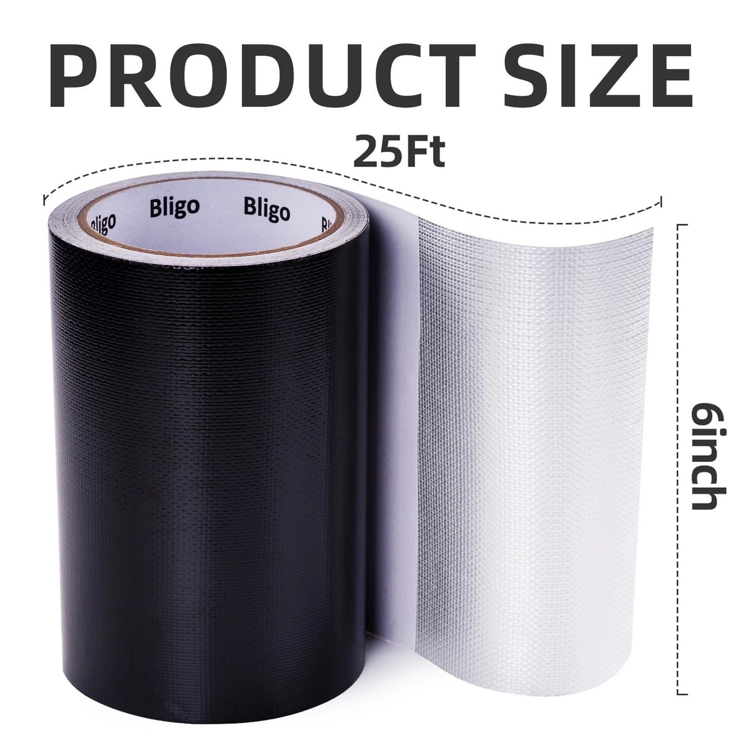 Heavy Duty Waterproof Repair Tape 6 Inch x 25 FT for RV Awning, Tent, Tarp, Sail and Boat Cover, Outdoor Fabric Repair Patch, UVproof, Multipurpose Black
