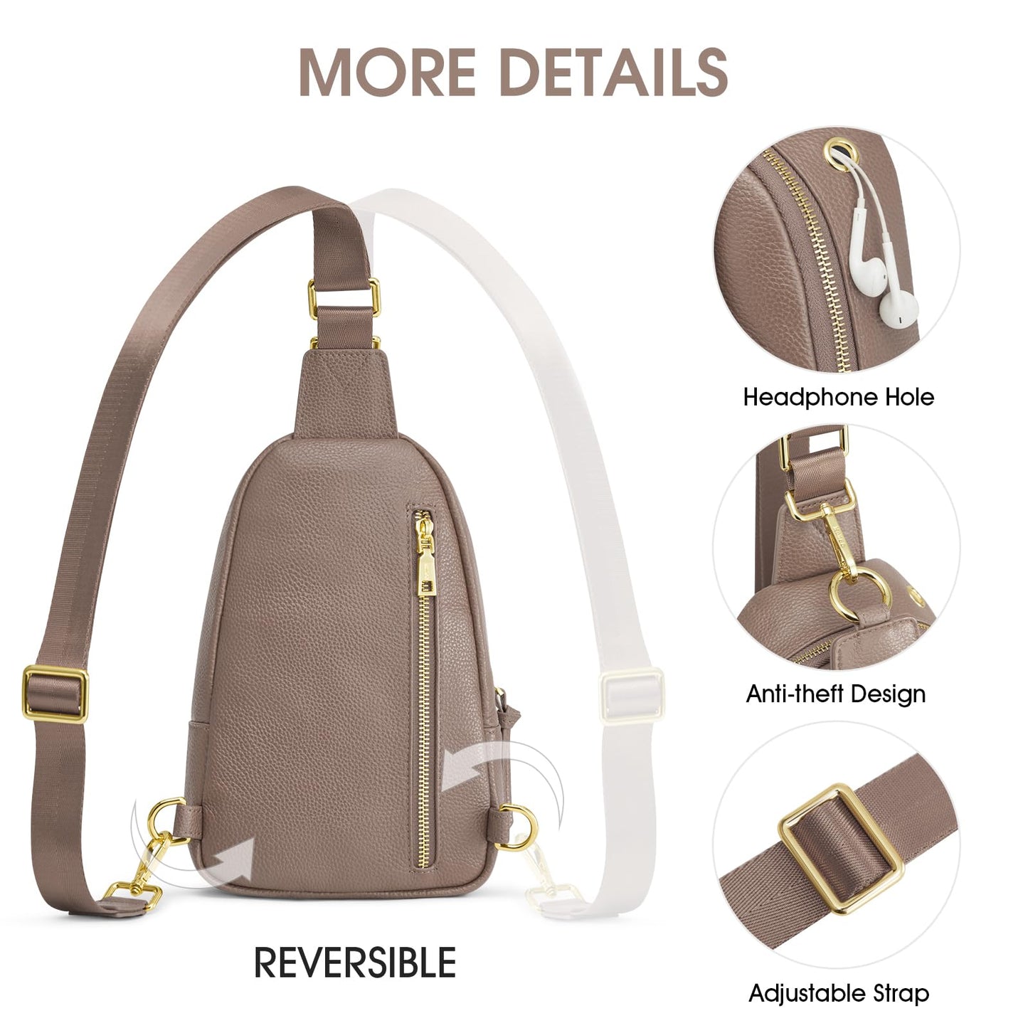 Kattee Sling Bag for Women, Leather Fanny Packs Crossbody Purse, Small Chest Bag with RFID Blocking, Khaki