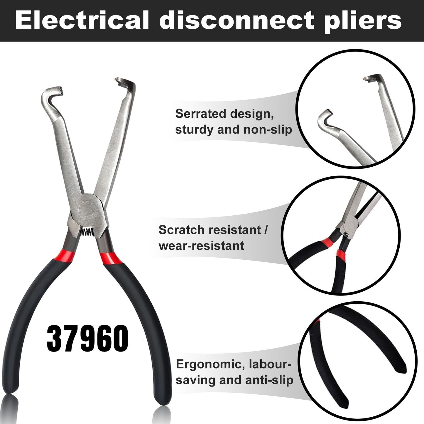 SecureElastic Electrical Disconnect Pliers 37960, 37980, Electrical Connector Separator 13120, 8in Automotive Tools Electrical Connector Pliers, Automotive Tools for Push Tab Style Plugs (3-Piece Set)
