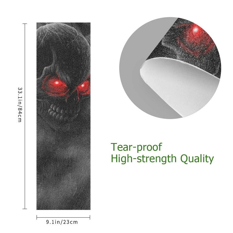 SUABO Black Skeleton Red Eyes Skateboard Grip Tape Skull Scooter Griptape Deck Sandpaper Longboard Sheet Sticker 9" x 33"