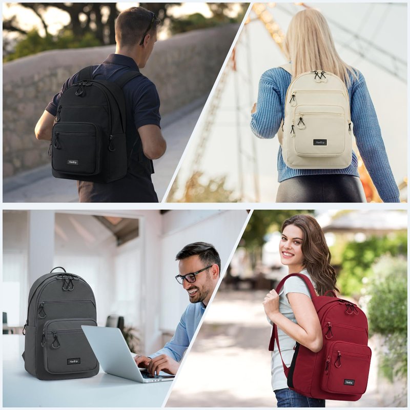 HanTrip Carry On Travel Backpack For Women, 18 Inch Water Resistant Large Backpack Lightweight Bookbag For Men, 8x14x18 Personal Item Bag Casual Daypack Backpacks For Work Office Commuter (Offwhite)