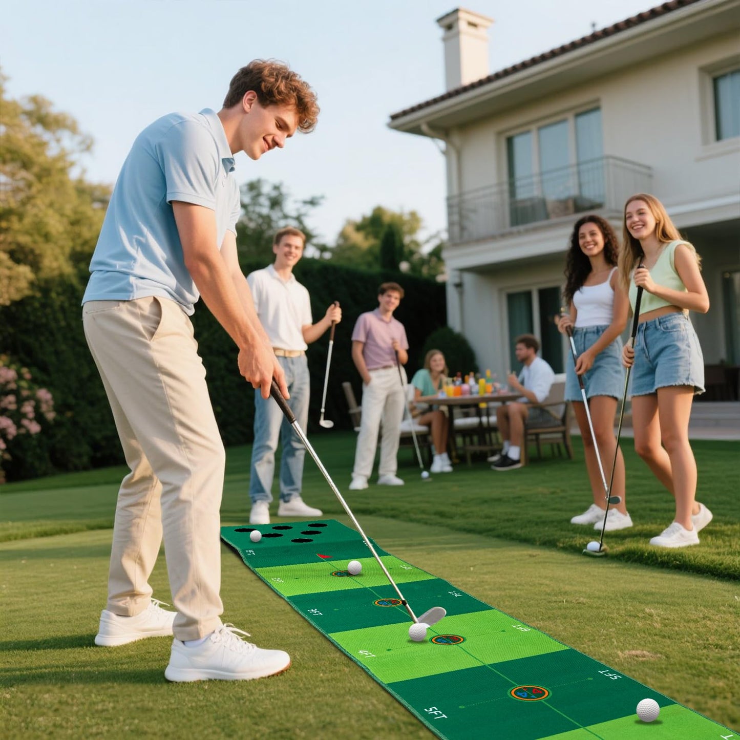 Golf Putting Game Putting Green Golf Putting Mat Indoor Outdoor Pratice Golf Game Set for Office Backyard Party (16x126in)