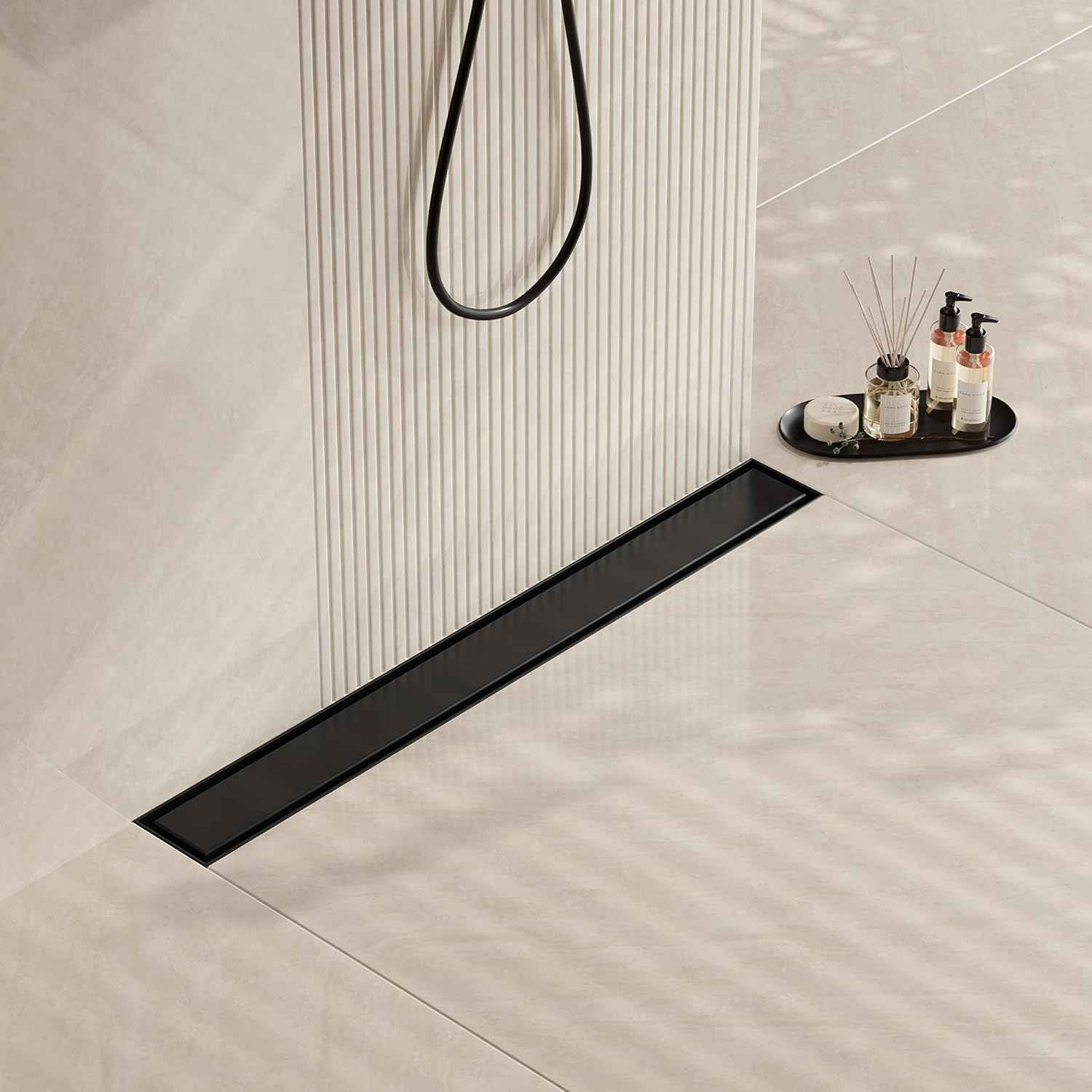 Neodrain 18-Inch Gold Linear Shower Drain - Brushed Brass, Tile Insert Cover & Hair Strainer