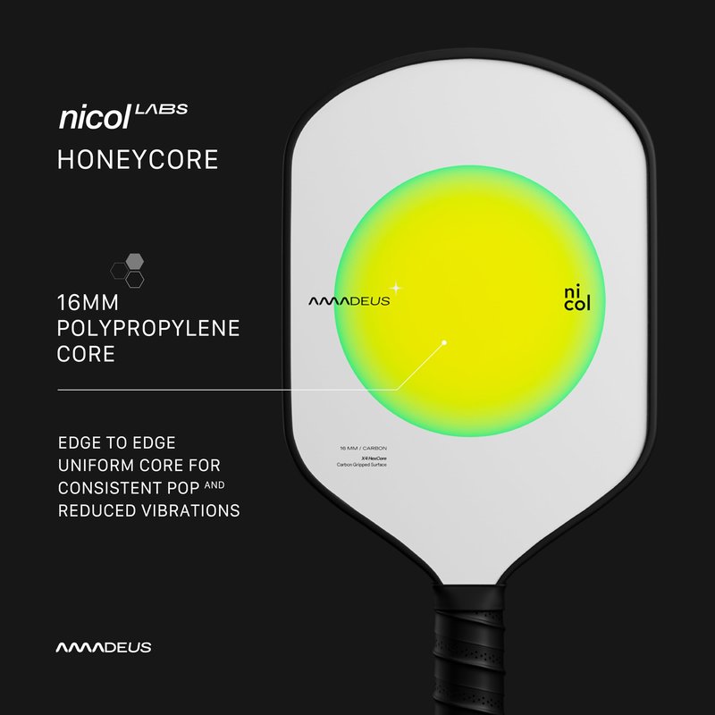 Pickleball Paddle by Nicol - Amadeus 16MM | Precision Carbon Fiber for More Spin & Control | Faster Swings | Lightweight Racket, High-Performance Paddles with Enhanced Sweet Spot (Green)