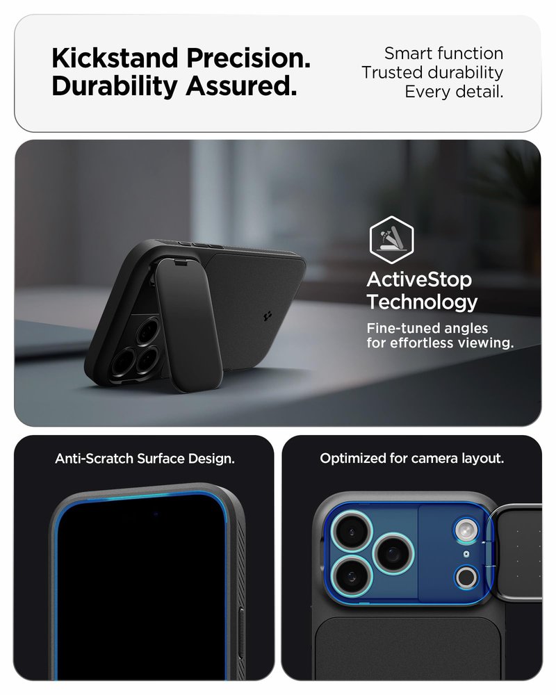 Spigen for iPhone 17 Pro Case, Optik Armor MagFit [TPU Covered Camera Control] [Camera Cover/Kickstand] [Compatible with MagSafe] - Black